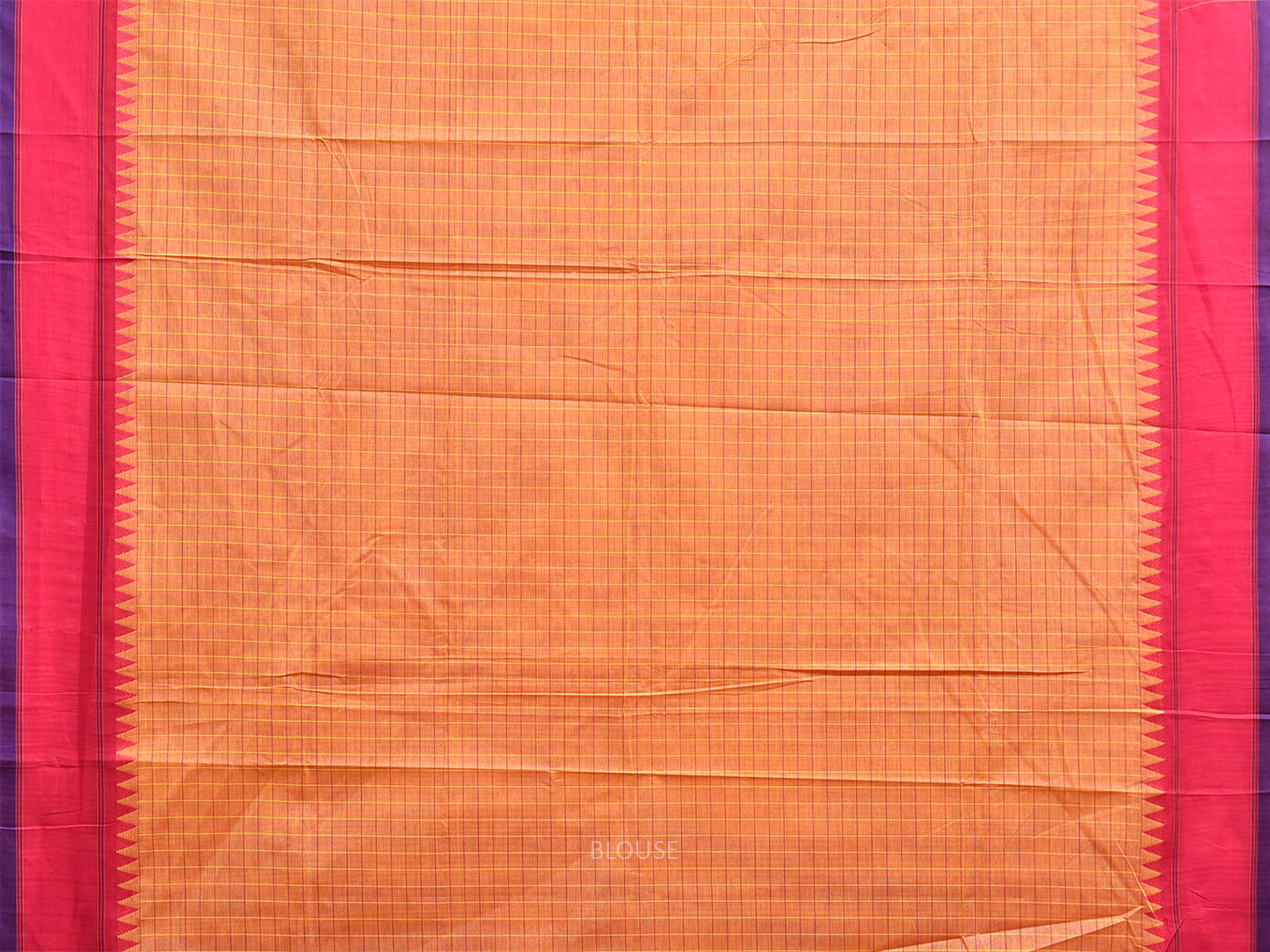 Orange and Pink Kanchipuram Cotton Saree with Checks Design k0959