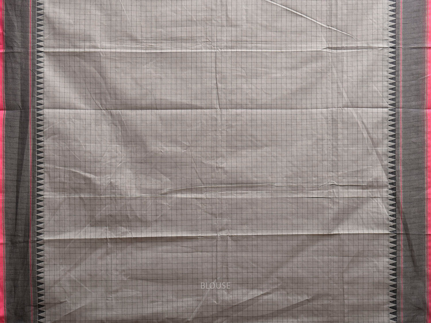 Grey Kanchipuram Cotton Saree with Checks Design k0960