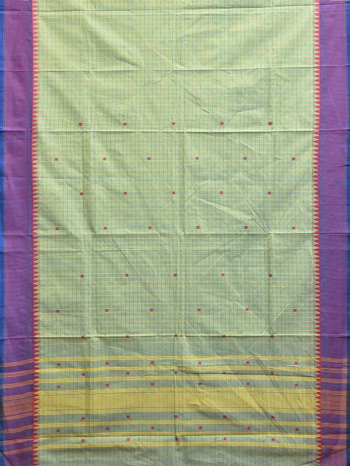 Turquoise and Purple Kanchipuram Cotton Saree with Checks Design k0961
