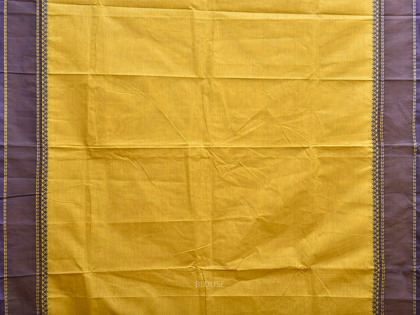 Yellow and Dark Blue Kanchipuram Cotton Plain Saree with Strips Pallu Design k0964