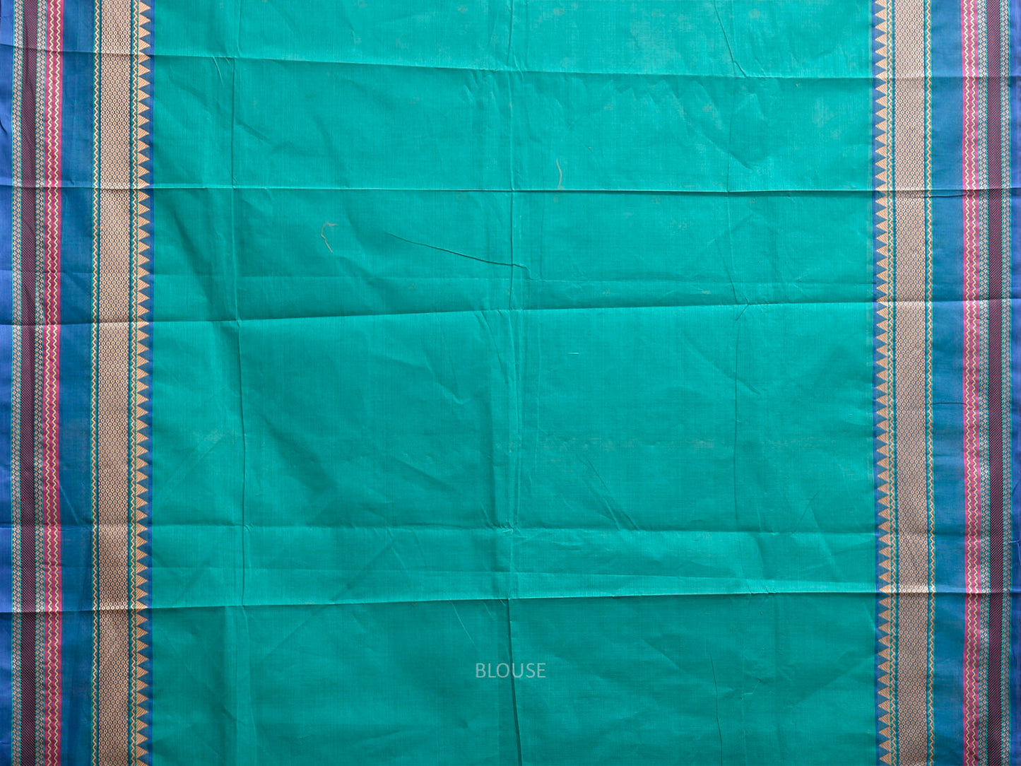Turquoise and Blue Kanchipuram Cotton Saree with Strips Pallu Design k0965