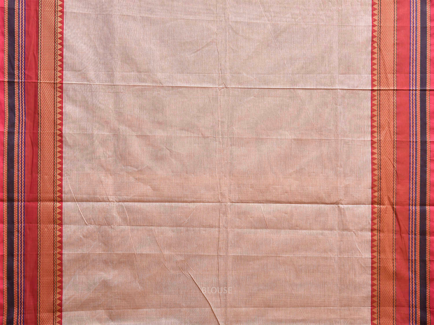 Cream and Dark Peach Kanchipuram Cotton Saree with Strips Pallu Design k0966