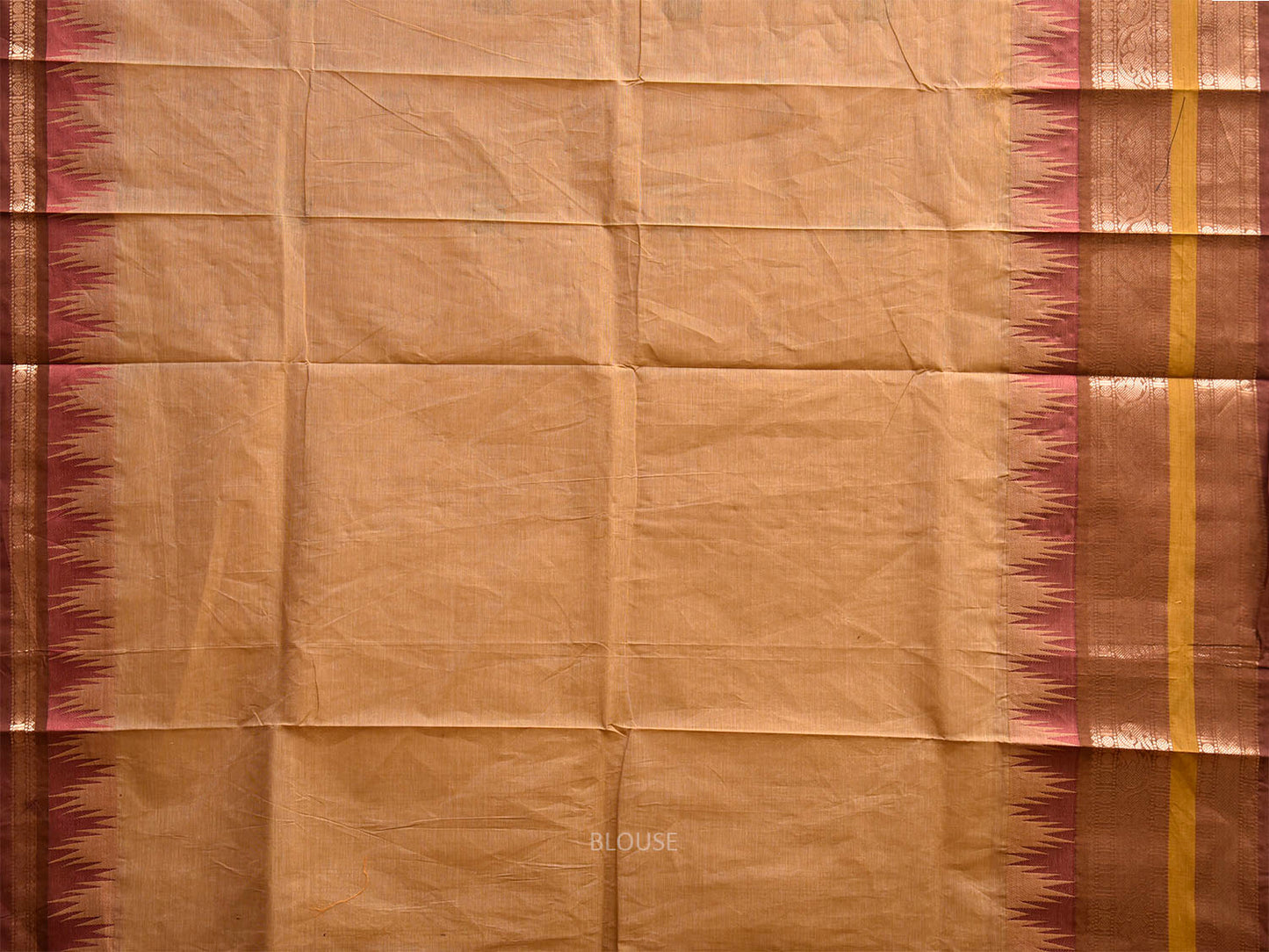 Cream Kanchipuram Cotton Saree with Big Temple Border and Pallu Design k0969