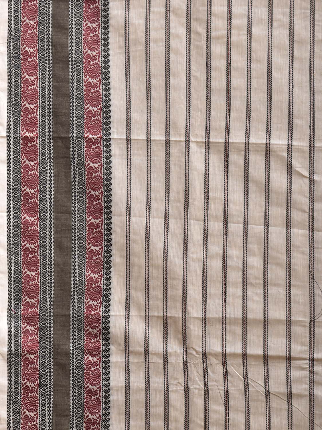 White and Black Kanchipuram Cotton Saree with Strips and Border Design k0970