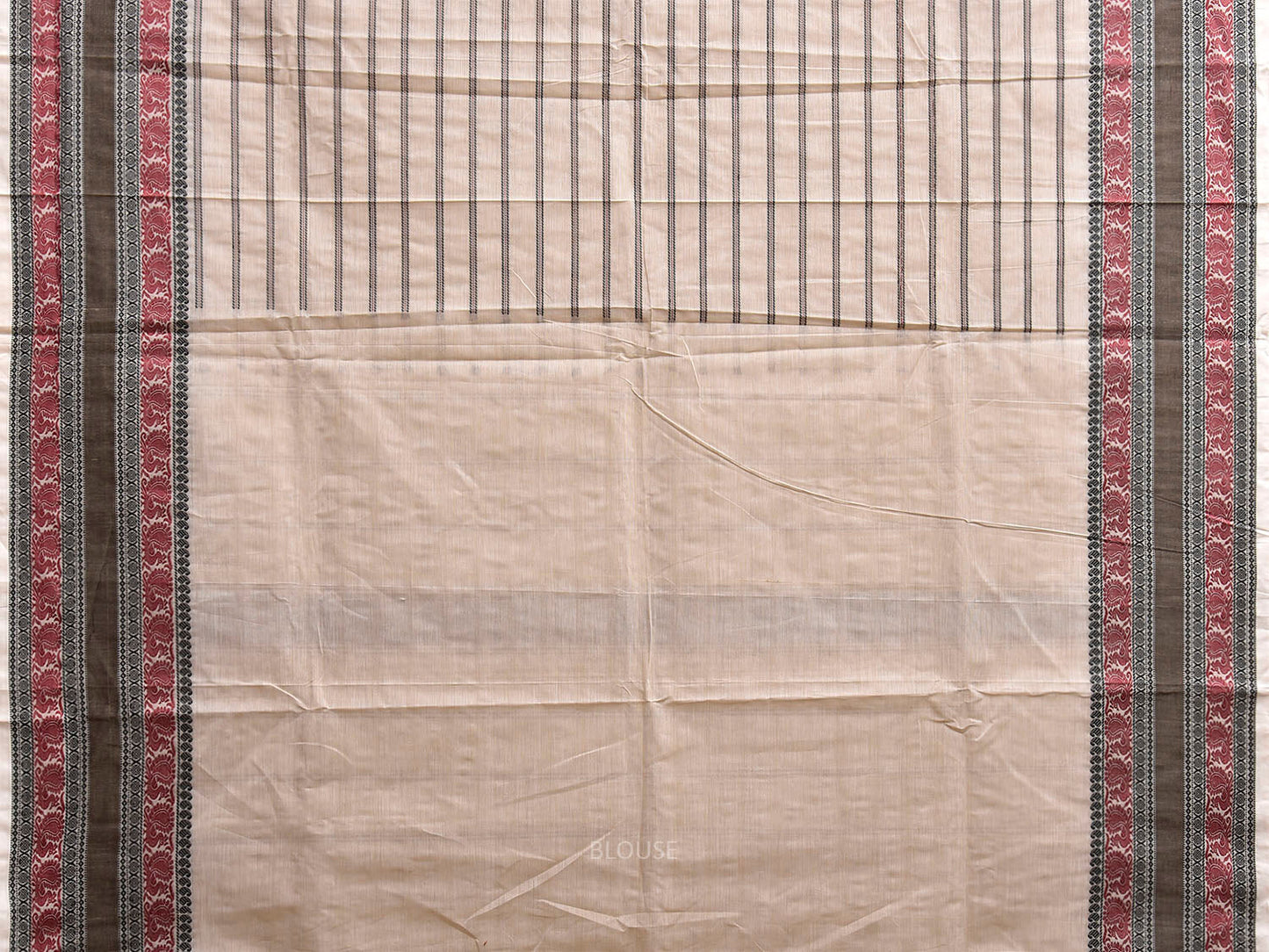 White and Black Kanchipuram Cotton Saree with Strips and Border Design k0970