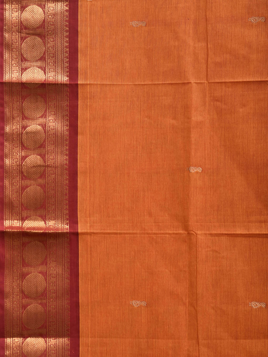 Orange and Red Kanchipuram Cotton Saree with Pallu and Border Design k0972