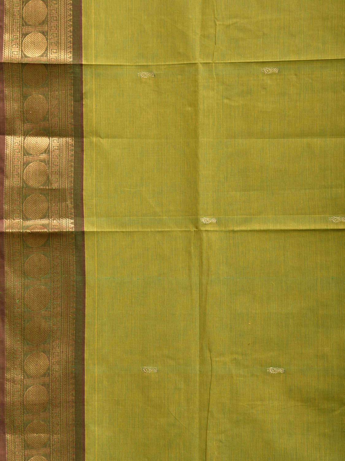 Green and Red Kanchipuram Cotton Saree with Pallu and Border Design k0973