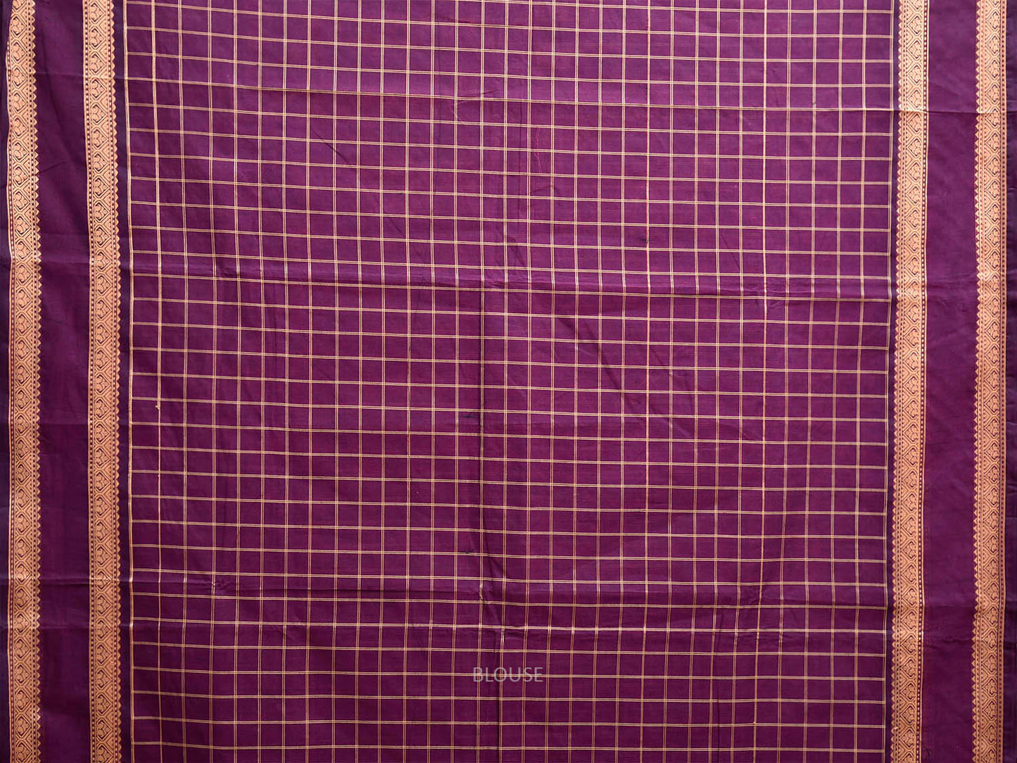 Purple Kanchipuram Cotton Saree with Checks and Pallu Design k0975