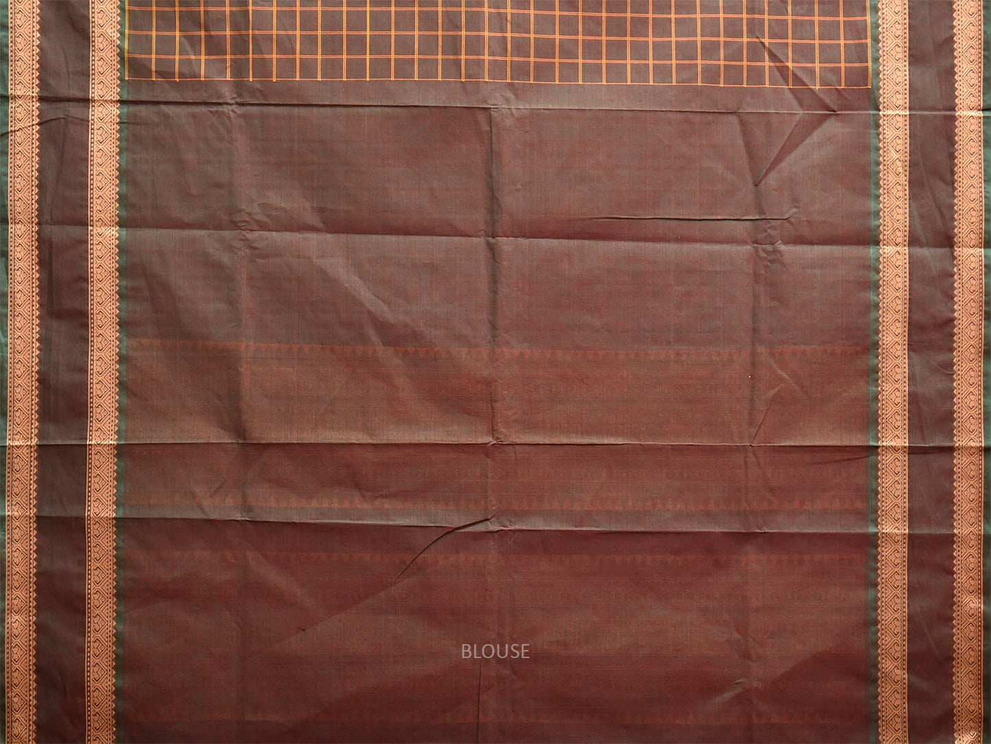 Dark Khaki Kanchipuram Cotton Saree with Checks and Pallu Design k0976