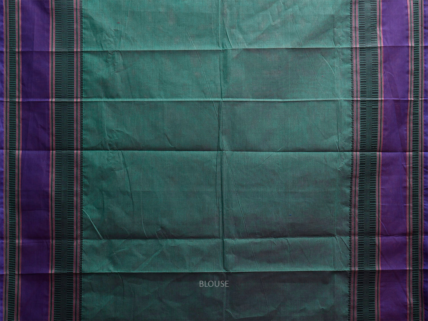 Dark Turquoise and Purple Kanchipuram Cotton Saree with Strips Pallu and Big Border Design k0983