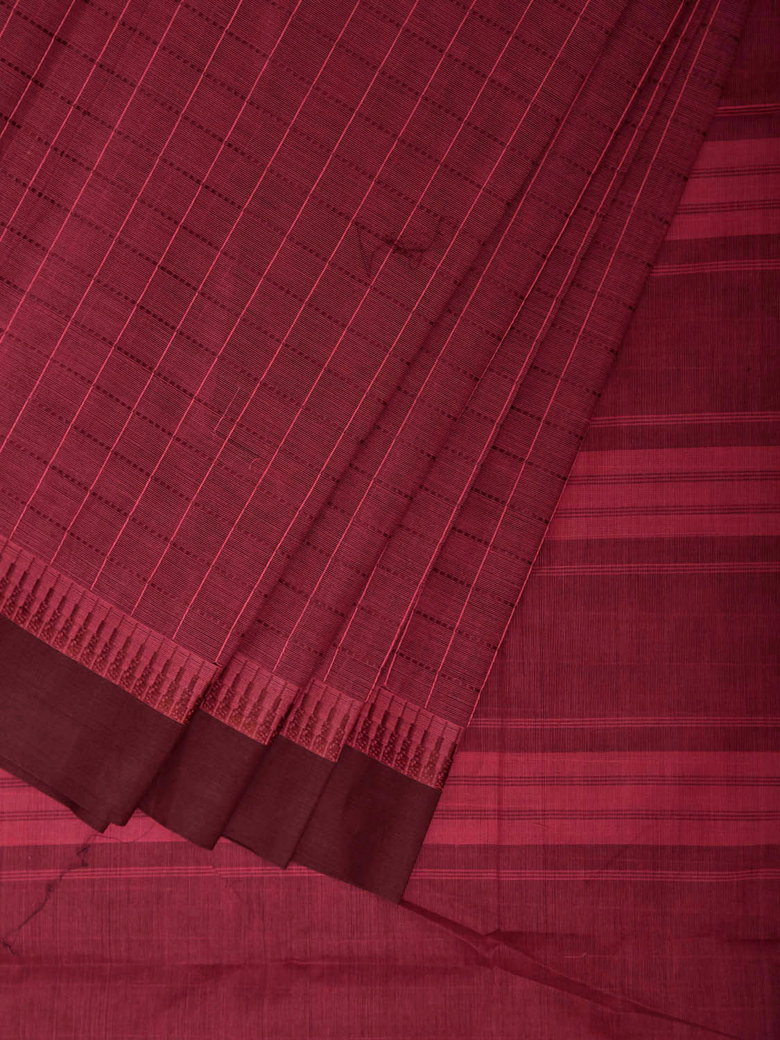 Burgundy and Maroon Kanchipuram Cotton Saree with Big Checks Design k0985