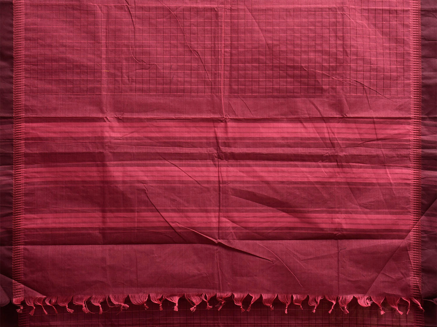Burgundy and Maroon Kanchipuram Cotton Saree with Big Checks Design k0985