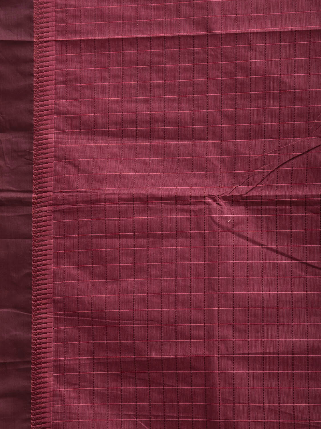 Burgundy and Maroon Kanchipuram Cotton Saree with Big Checks Design k0985