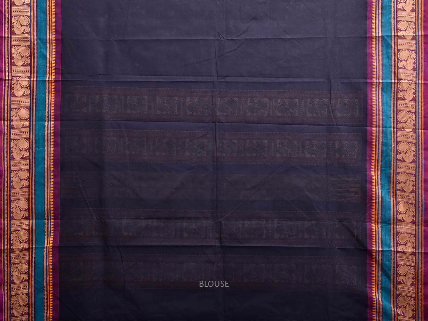 Navy and Purple Kanchipuram Cotton Saree with Border and Pallu Design k0990