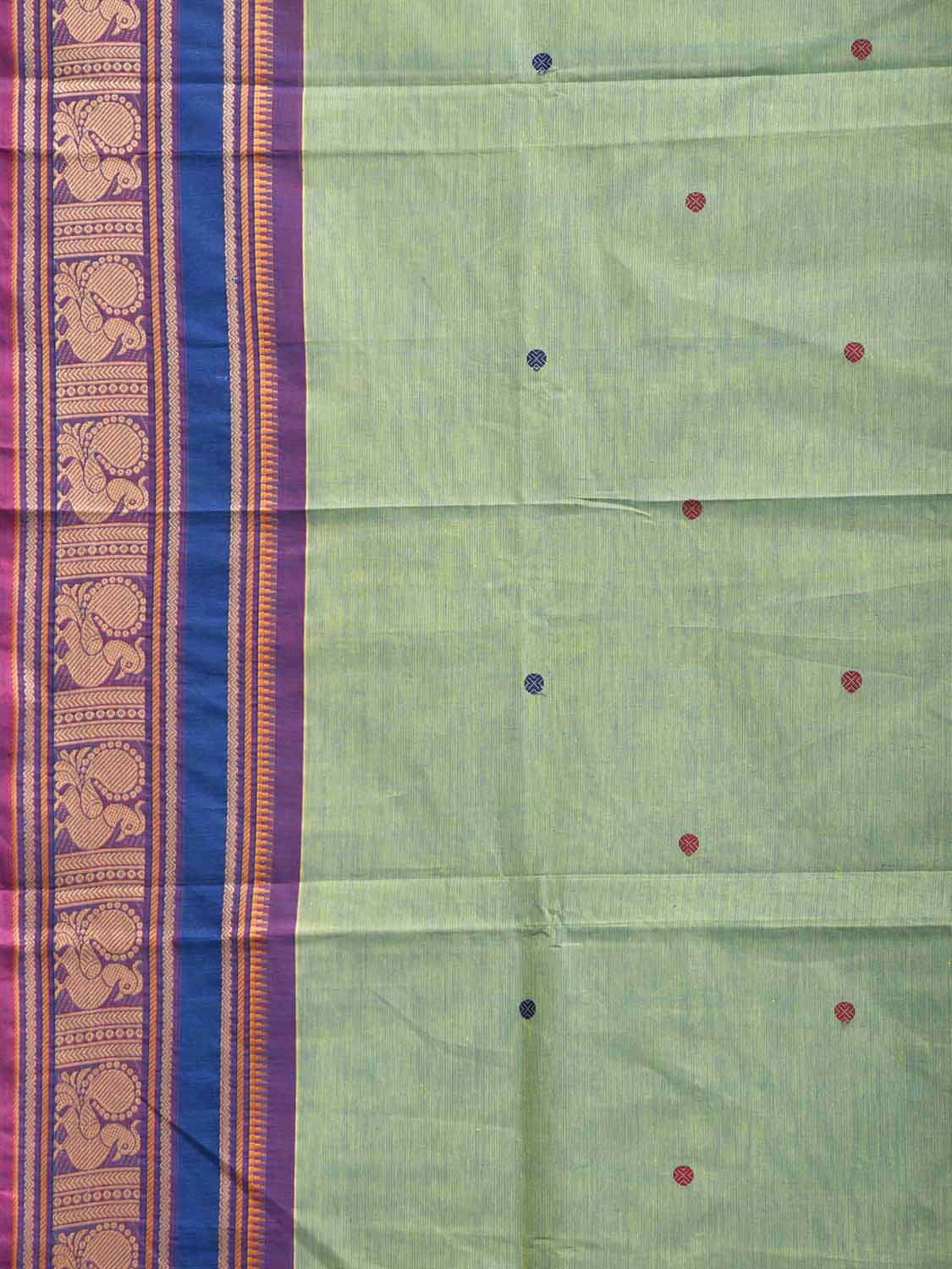 Turquoise and Blue Kanchipuram Cotton Saree with Border and Pallu Design k0991