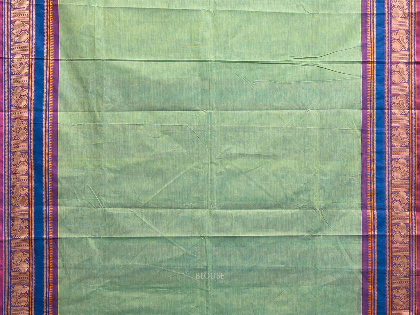 Turquoise and Blue Kanchipuram Cotton Saree with Border and Pallu Design k0991