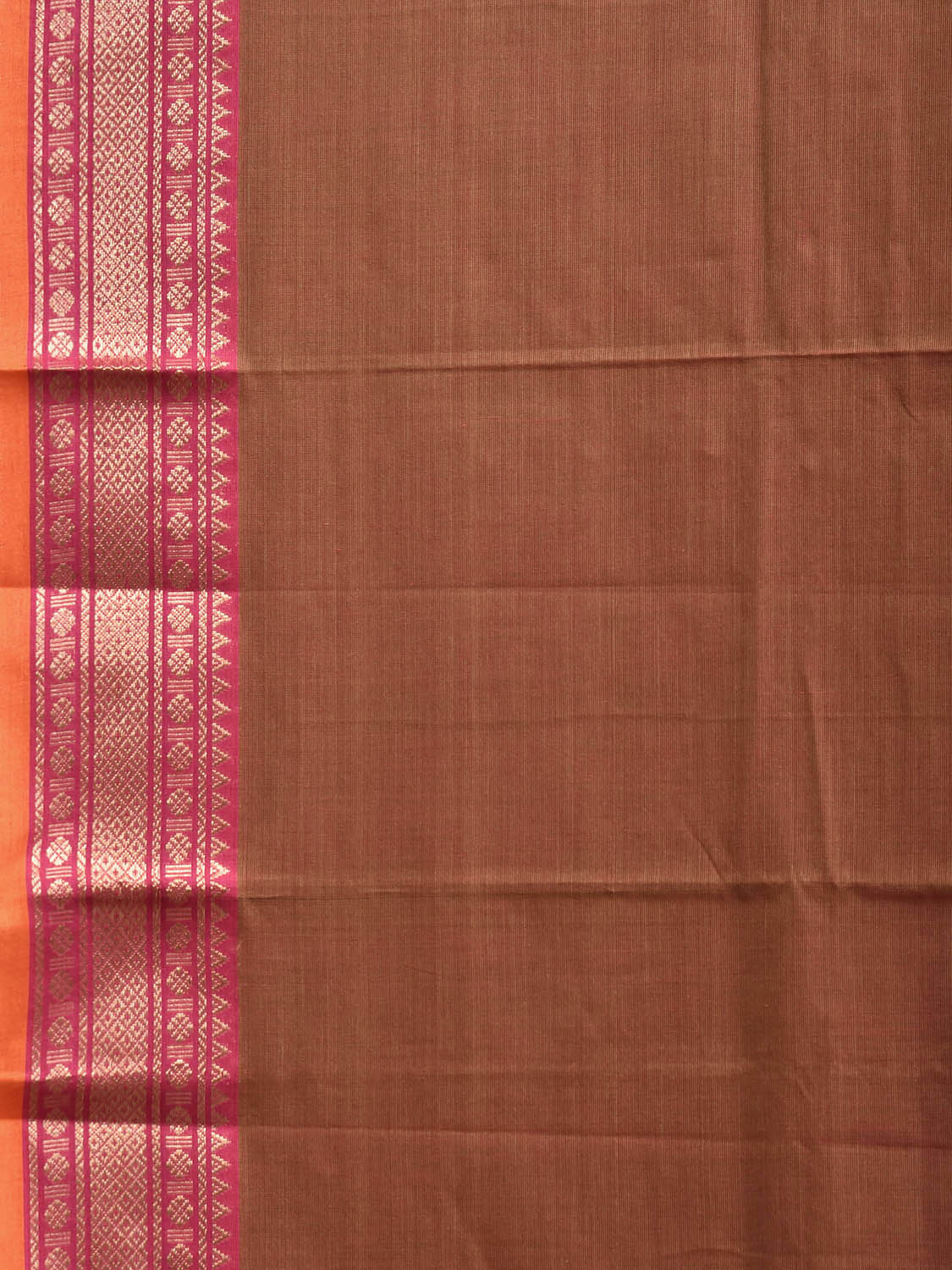 Rust Kanchipuram Cotton Plain Saree with Strips Pallu Design and Kalamkari Blouse k0994