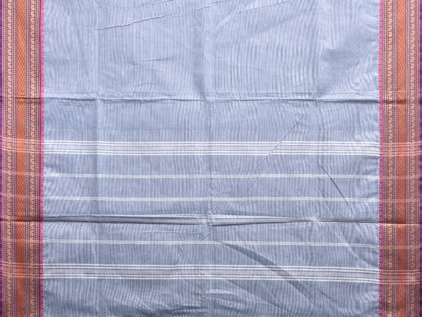 Light Blue Kanchipuram Cotton Plain Saree with Strips Pallu Design and Kalamkari Blouse k0998