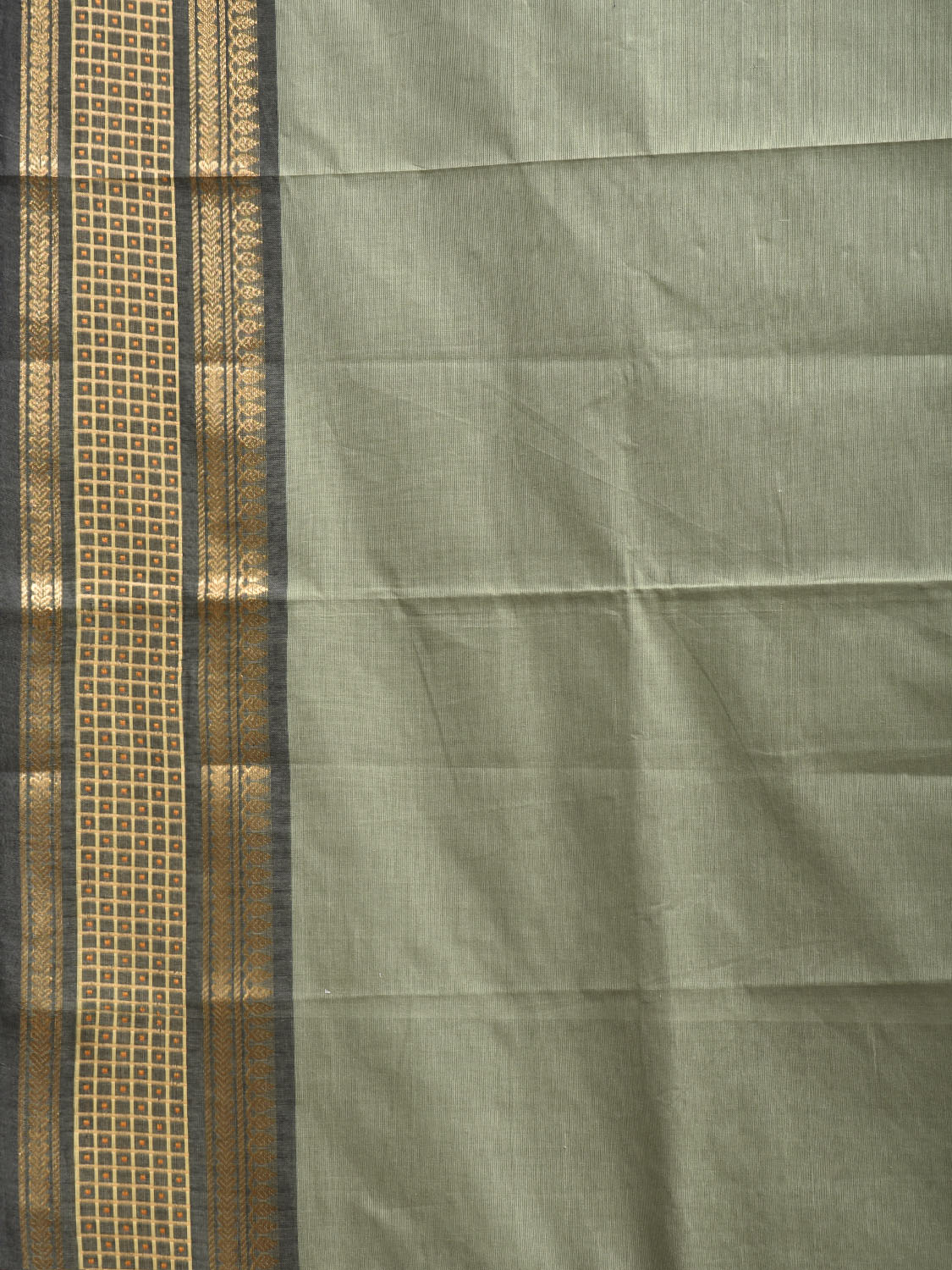 Sea Green Kanchipuram Cotton Plain Saree with Border Design and Kalamkari Blouse k0999