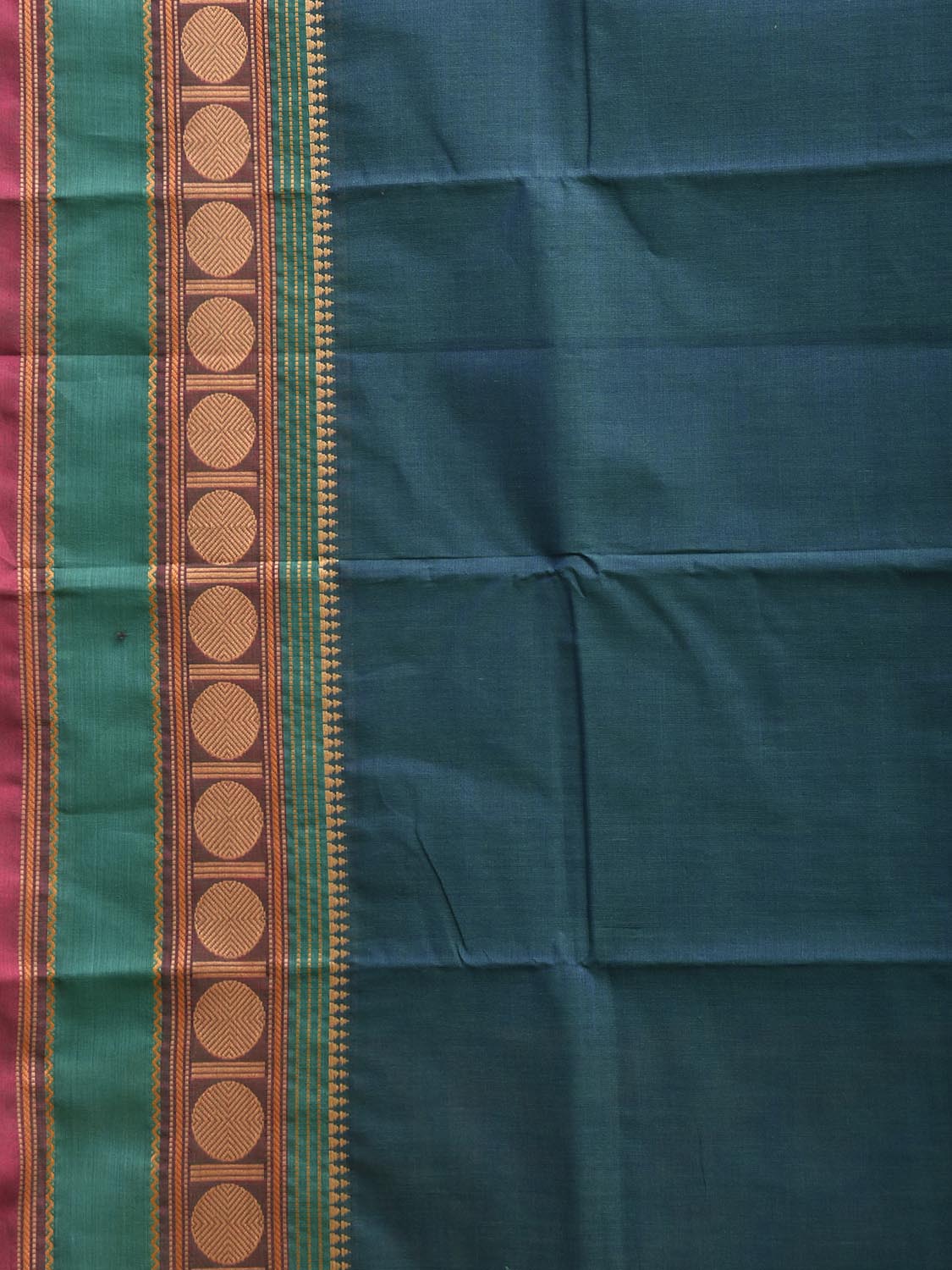 Teal Kanchipuram Cotton Plain Saree with Strips Pallu Design No Blouse k1005