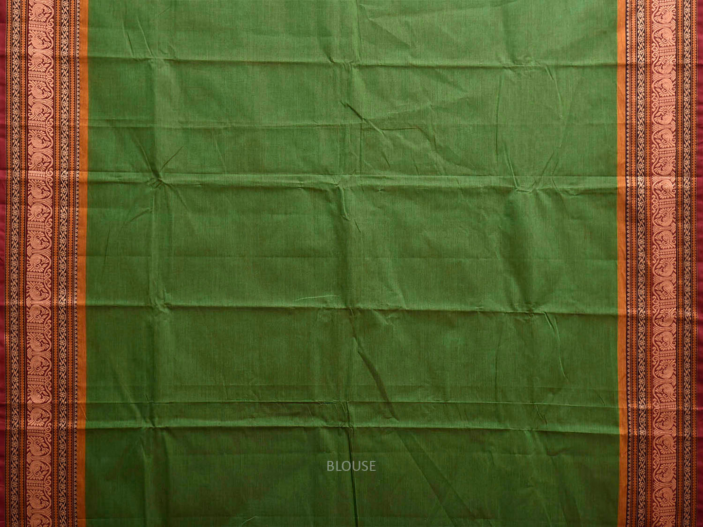 Green Kanchipuram Cotton Plain Saree with Strips Pallu and Border Design k1006
