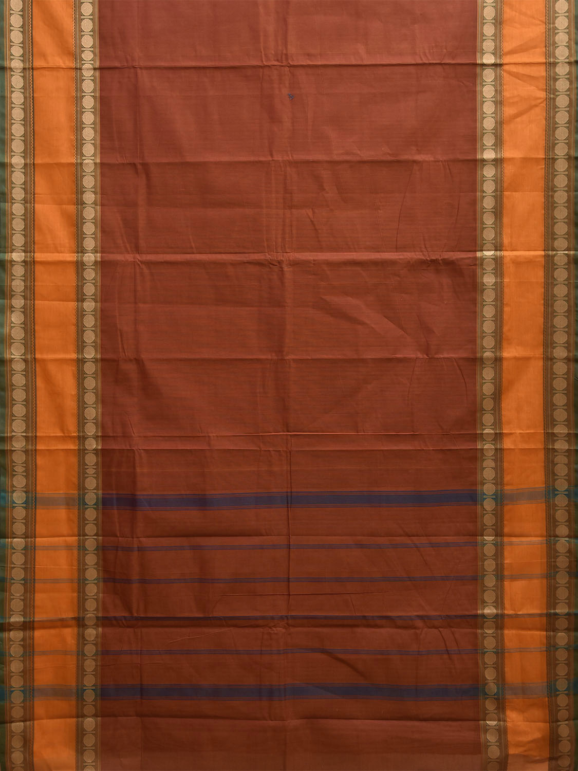 Rust and Orange Kanchipuram Cotton Plain Saree with Strips Pallu Design and Kalamkari Blouse k1007