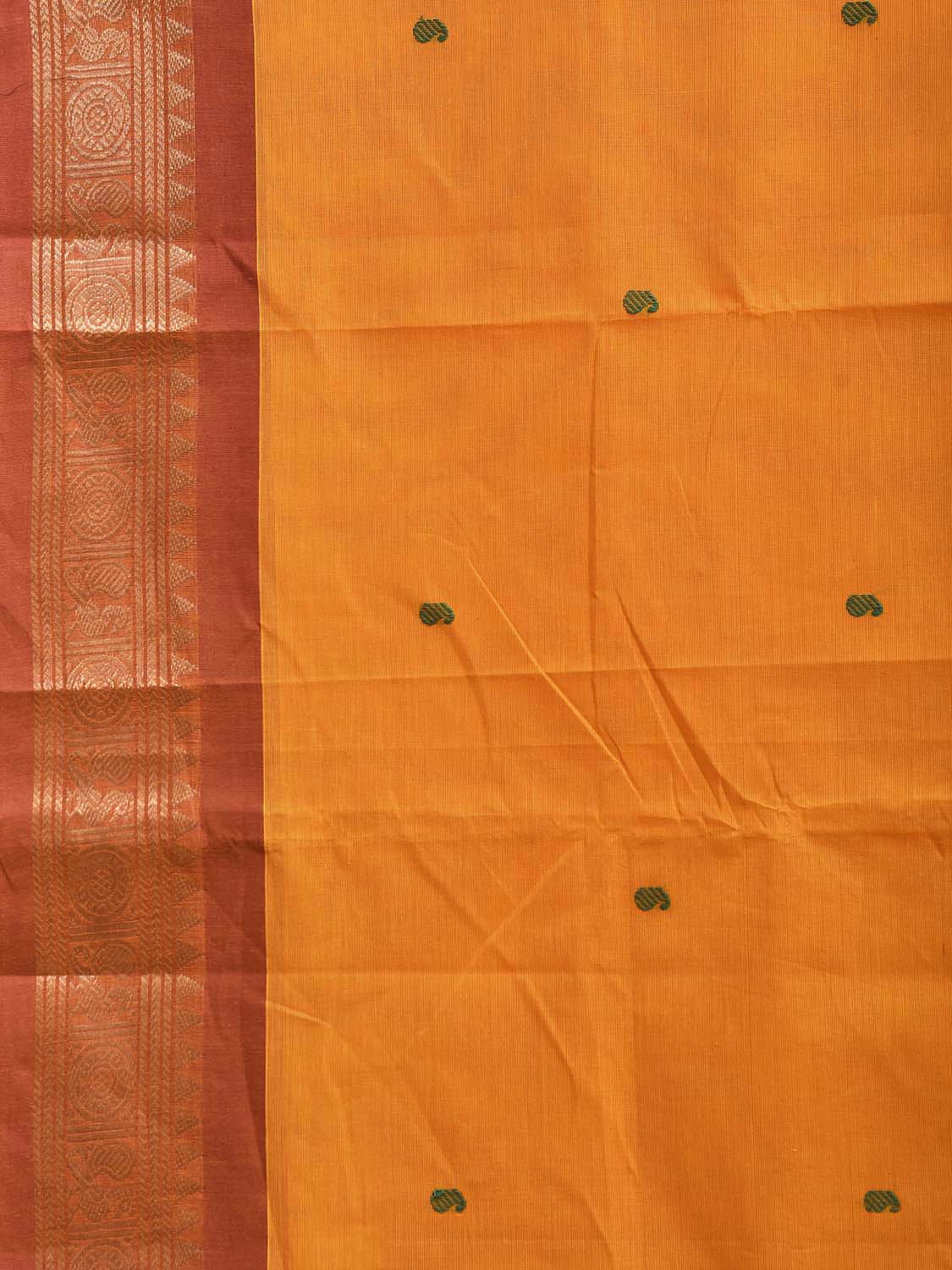 Orange Kanchipuram Cotton Saree with Ganga-Jamuna Border Design No Blouse k1014