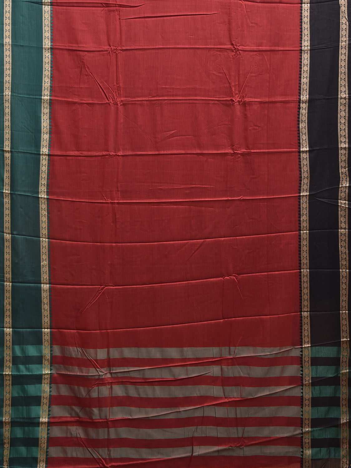 Red Kanchipuram Cotton Saree with Ganga-Jamuna Border Design No Blouse k1016