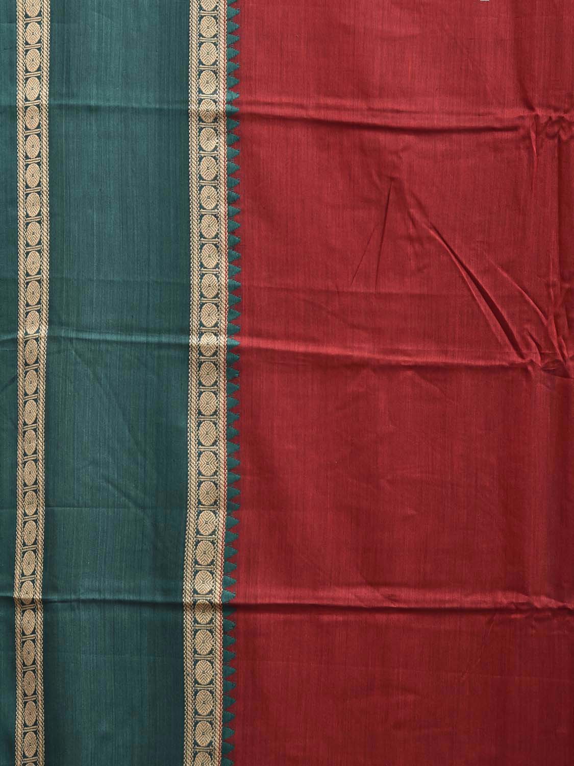 Red Kanchipuram Cotton Saree with Ganga-Jamuna Border Design No Blouse k1016