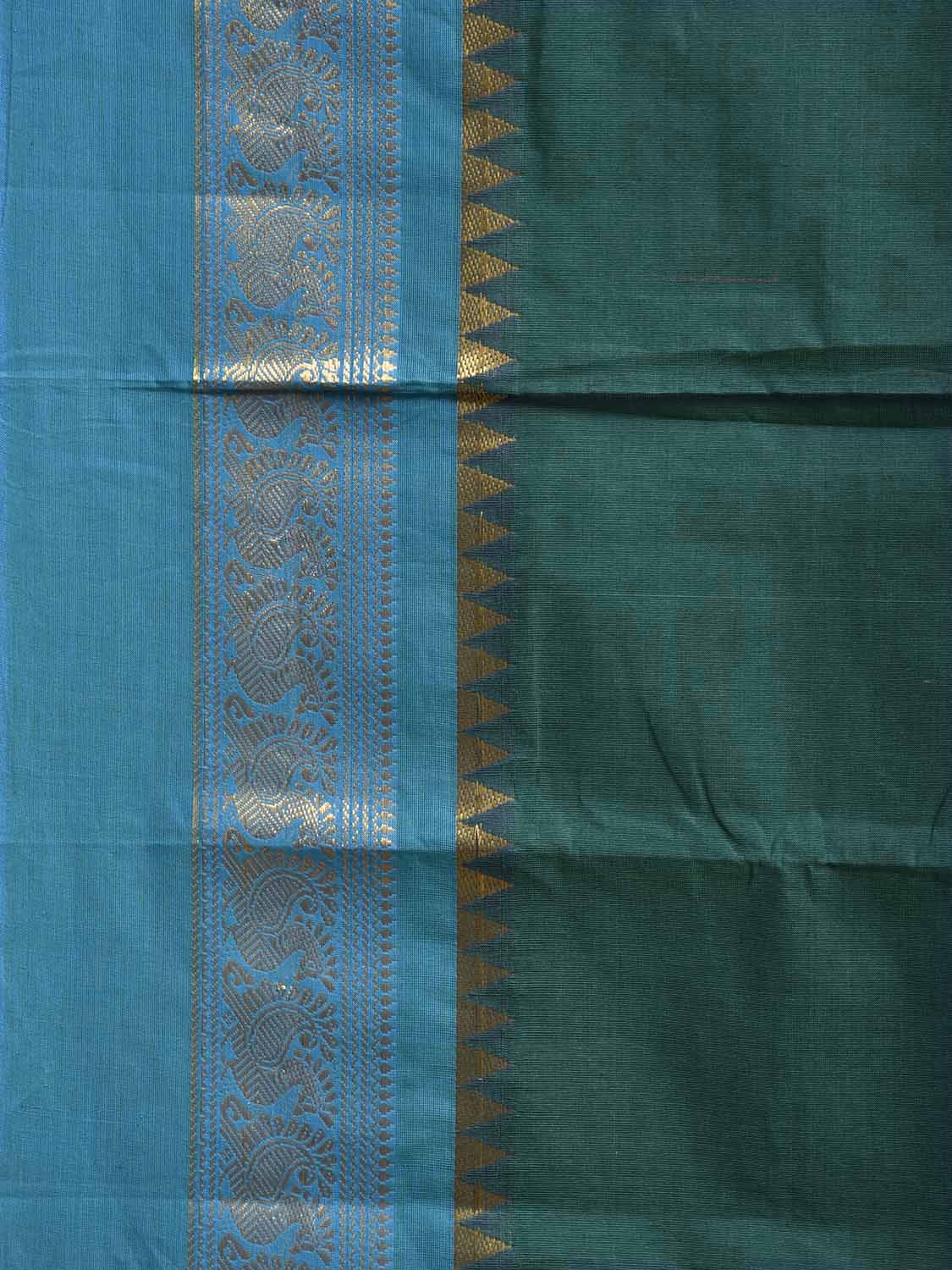 Green and Blue Kanchipuram Cotton Saree with Border Design No Blouse k1017
