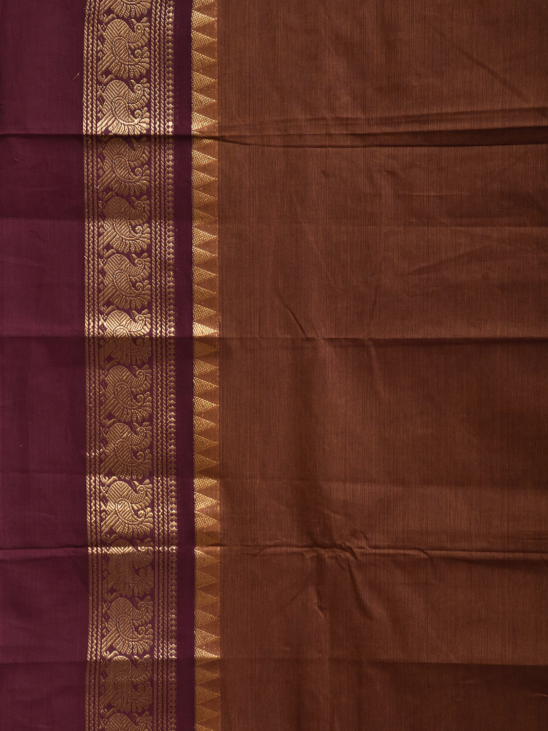 Rust and Maroon Kanchipuram Cotton Saree with Border Design No Blouse k1018