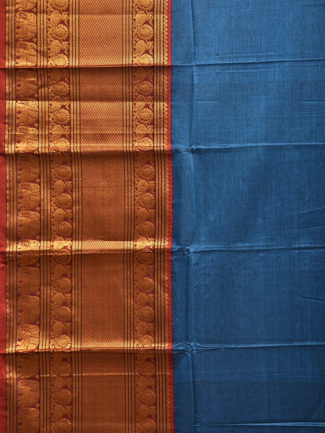 Blue Madurai Cotton Plain Saree with Kanchipuram Border Design No Blouse k1022