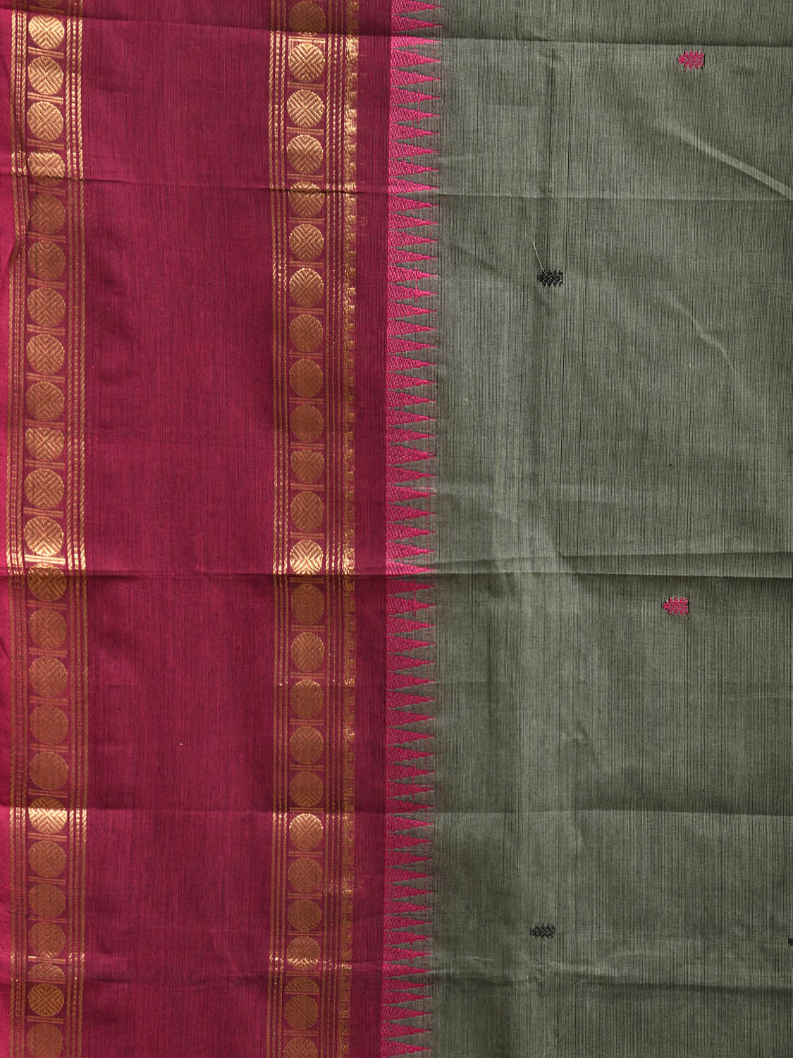 Sea Green Kanchipuram Cotton Saree with Ganga-Jamuna Border Design No Blouse k1024