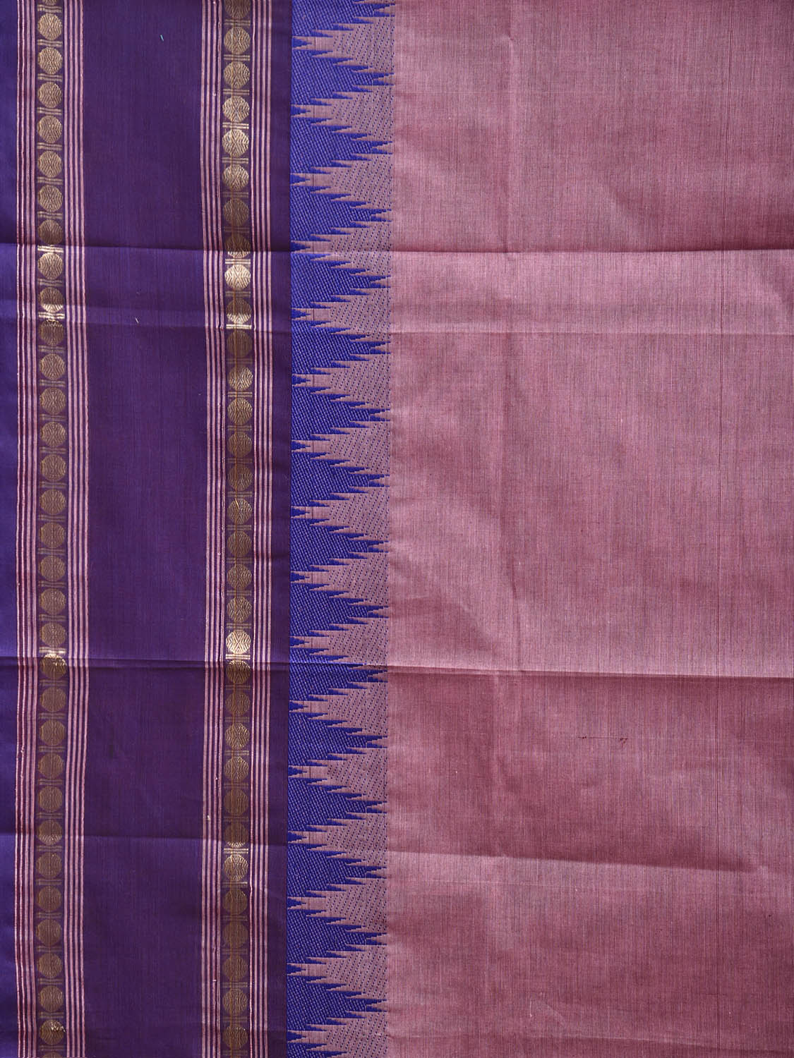 Light Pink and Blue Kanchipuram Cotton Plain Saree with Big Temple Border Design No Blouse k1025