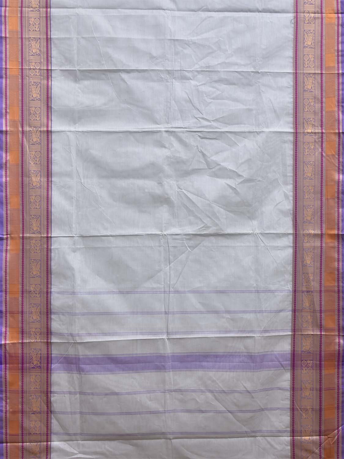 Sea Blue Kanchipuram Cotton Plain Saree with Strips Pallu and Border Design No Blouse k1028