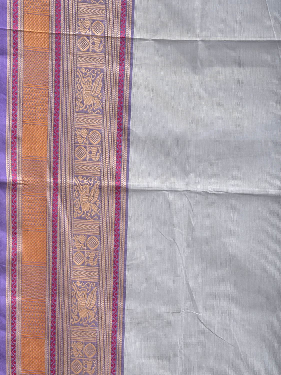 Sea Blue Kanchipuram Cotton Plain Saree with Strips Pallu and Border Design No Blouse k1028