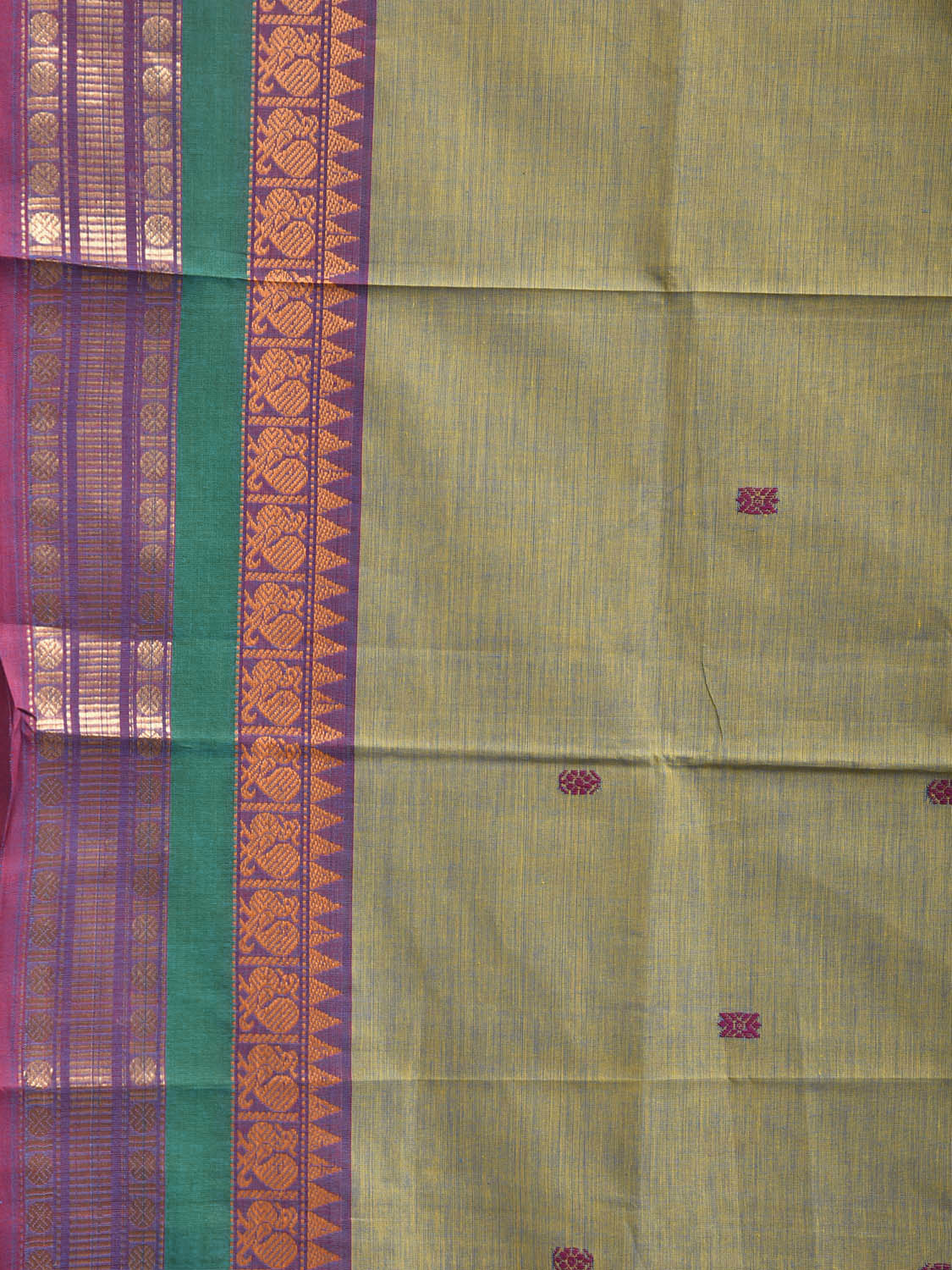 Sea Green Kanchipuram Cotton Saree with Strips Pallu and Border Design No Blouse k1029