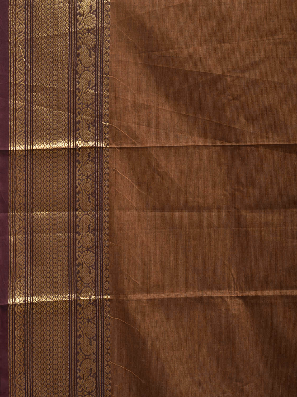 Light Brown Kanchipuram Cotton Plain Saree with Strips Pallu and Border Design No Blouse k1031