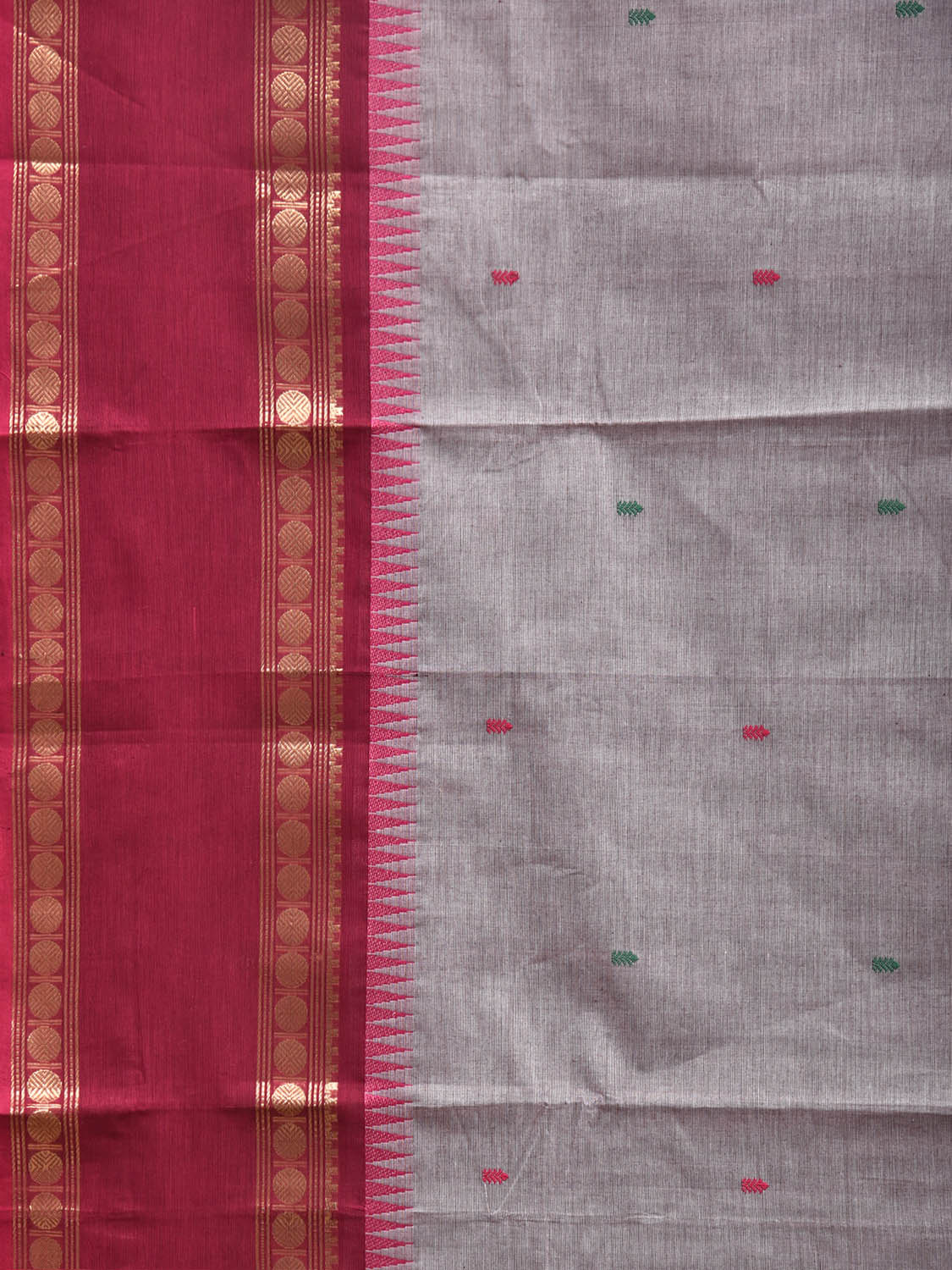 Light Grey Kanchipuram Cotton Saree with Ganga-Jamuna Border Design No Blouse k1032