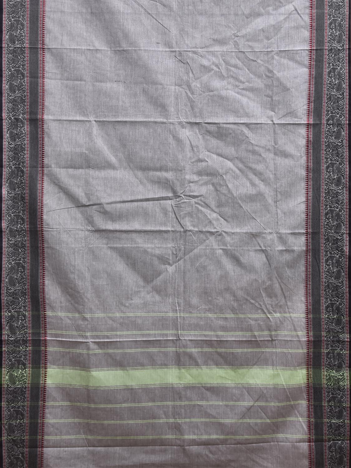 Light Grey Kanchipuram Cotton Plain Saree with Strips Pallu and Border Design No Blouse k1033