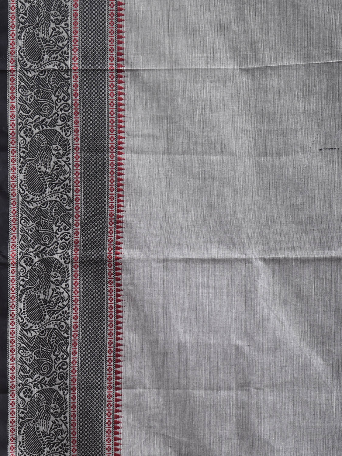 Light Grey Kanchipuram Cotton Plain Saree with Strips Pallu and Border Design No Blouse k1033