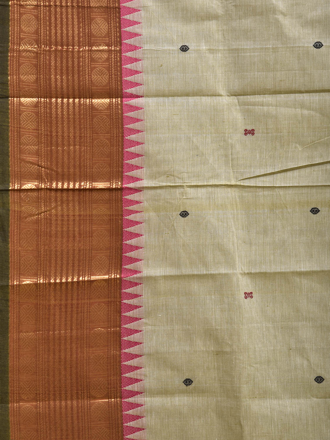 Sea Green Kanchipuram Cotton Saree with Strips Pallu and Border Design No Blouse k1034