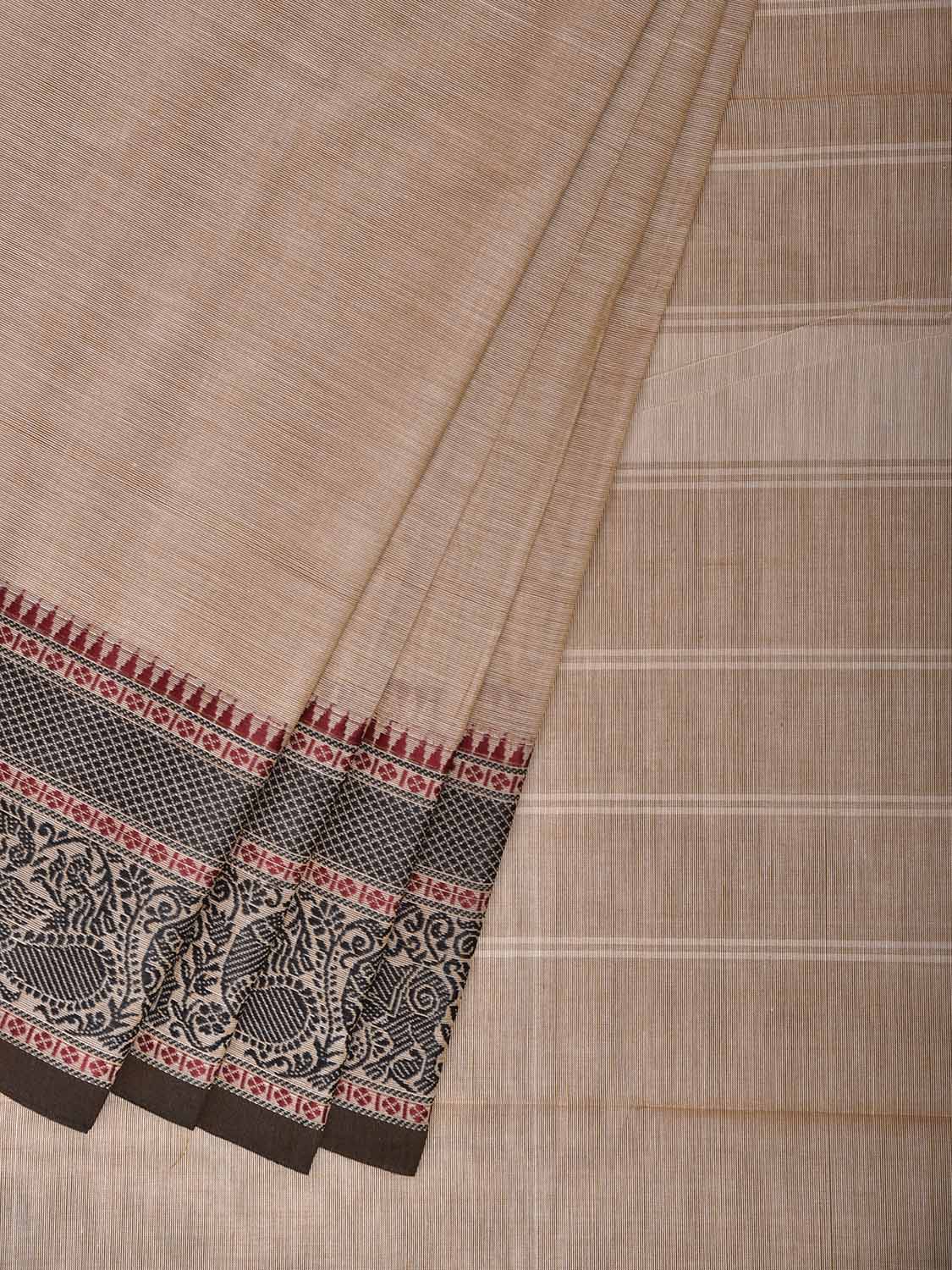 Cream Kanchipuram Cotton Plain Saree with Strips Pallu and Border Design No Blouse k1035