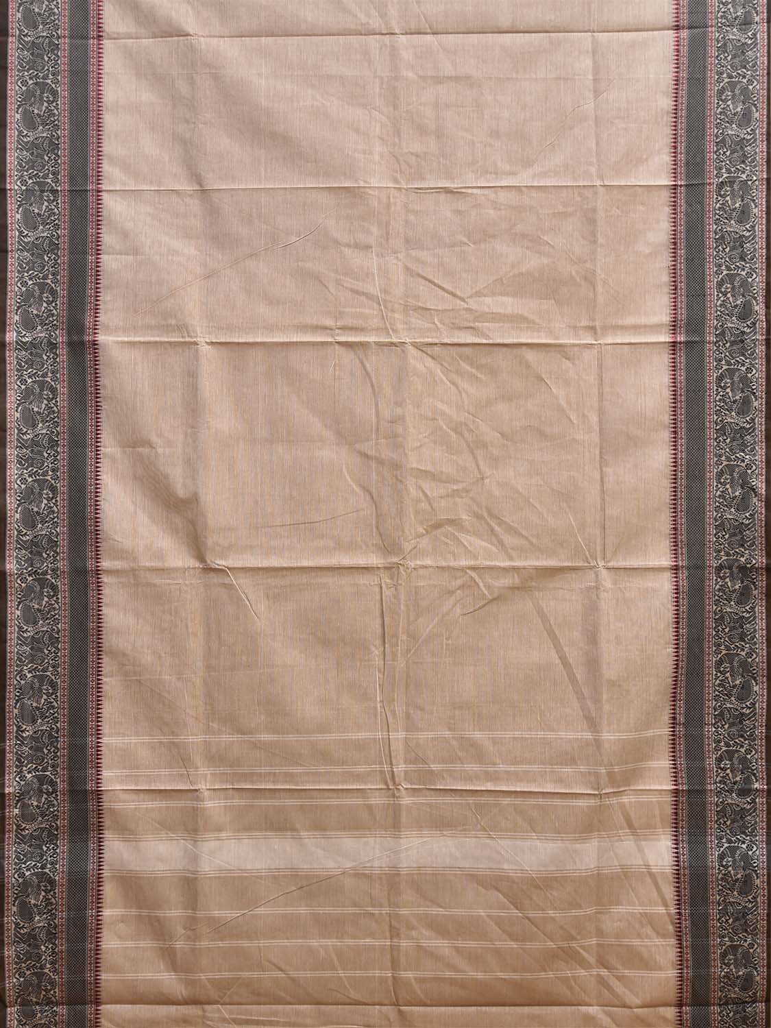 Cream Kanchipuram Cotton Plain Saree with Strips Pallu and Border Design No Blouse k1035