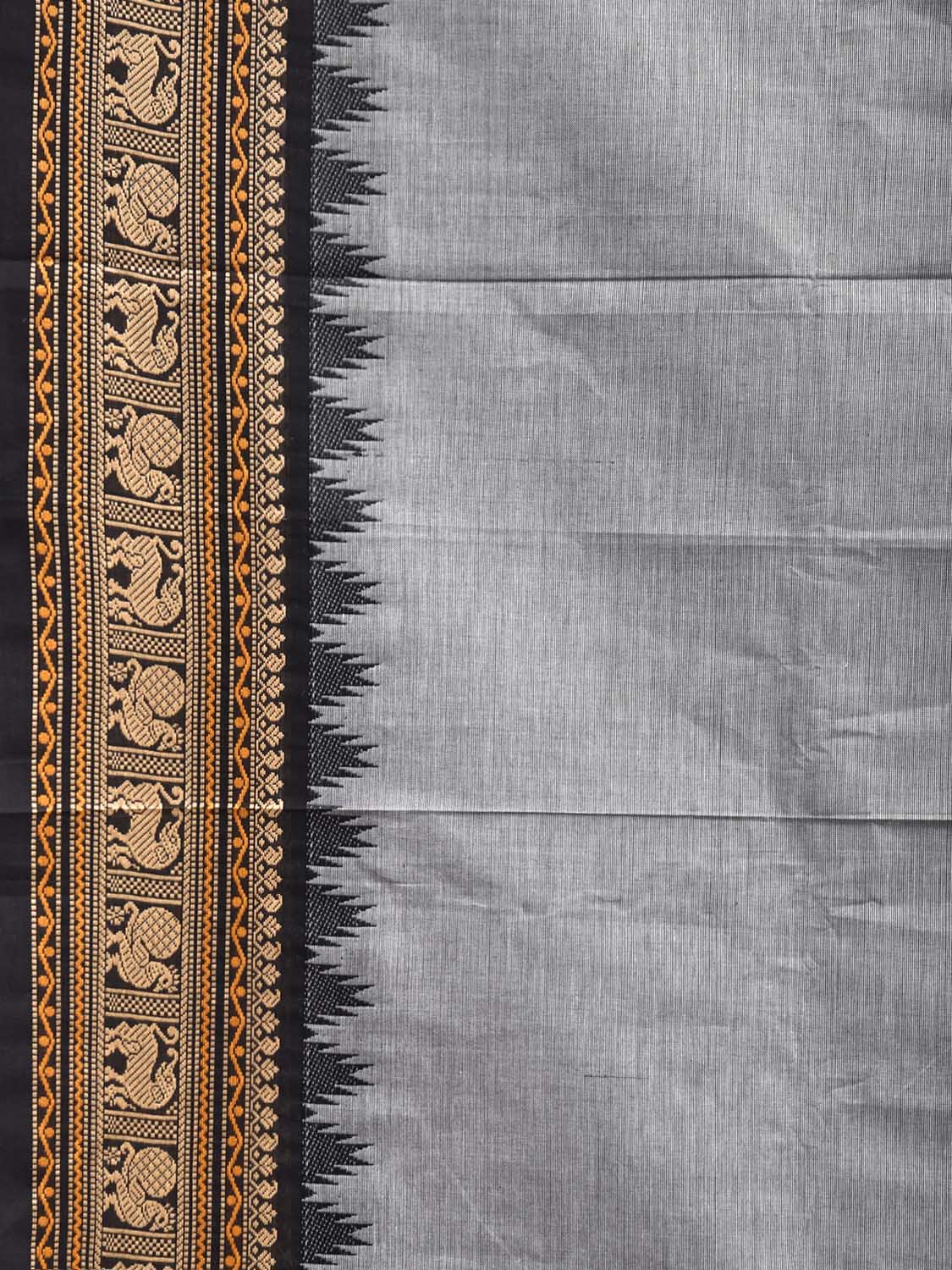 Light Grey Kanchipuram Cotton Plain Saree with Big Border Design No Blouse k1037