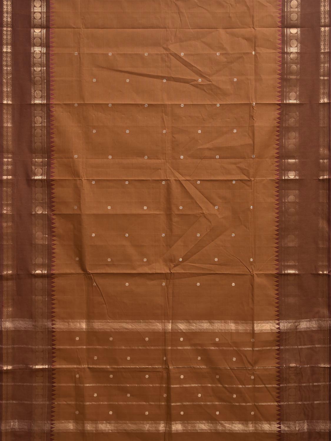 Rust and Light Brown Kanchipuram Cotton Saree with Strips Pallu and Border Design No Blouse k1038