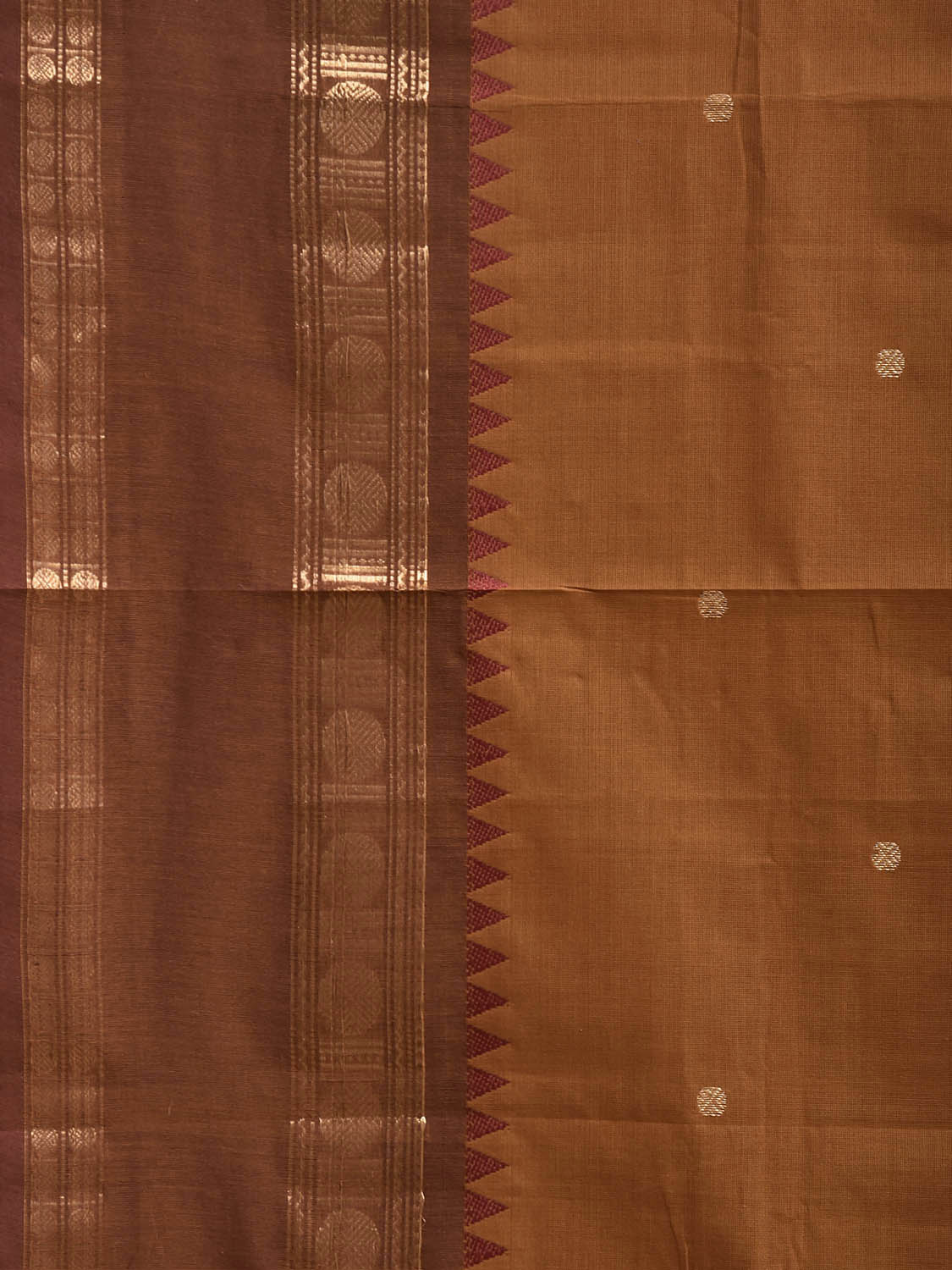 Rust and Light Brown Kanchipuram Cotton Saree with Strips Pallu and Border Design No Blouse k1038