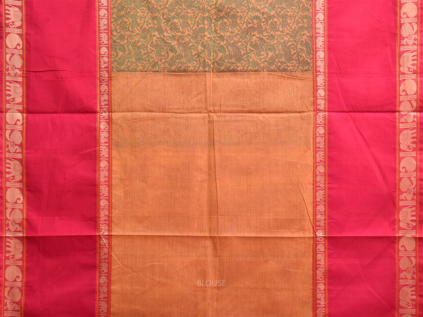 Light Orange and Pink Kanchipuram Cotton Saree with Middle Brocade Design k1053
