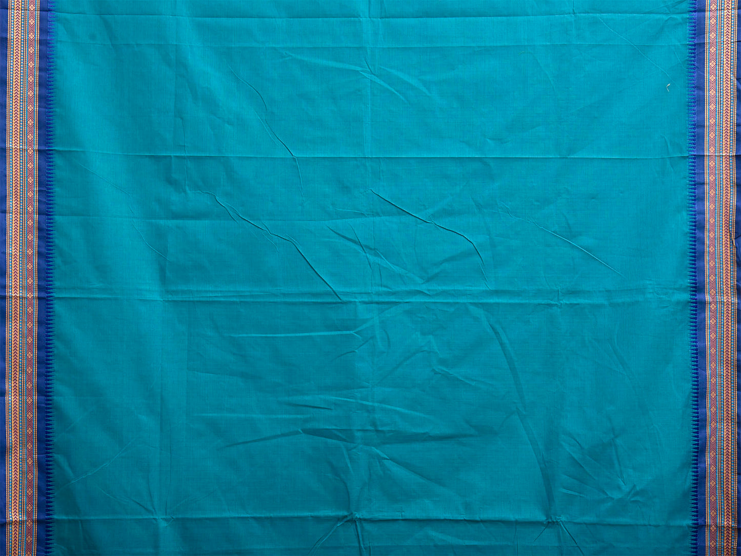 Blue Kanchipuram Cotton Plain Saree with Border and Strips Pallu Design k1055