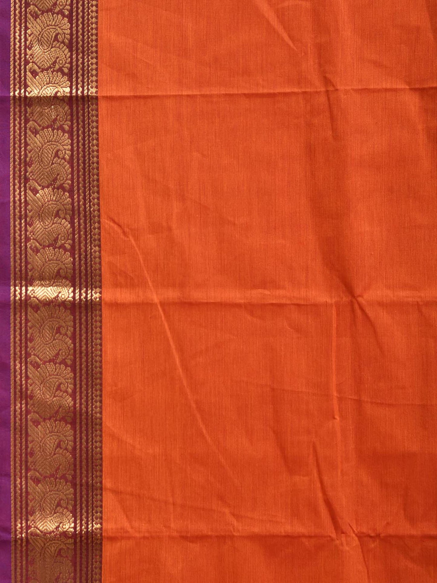 Orange Kanchipuram Cotton Plain Saree with Strips Pallu Design No Blouse k1061